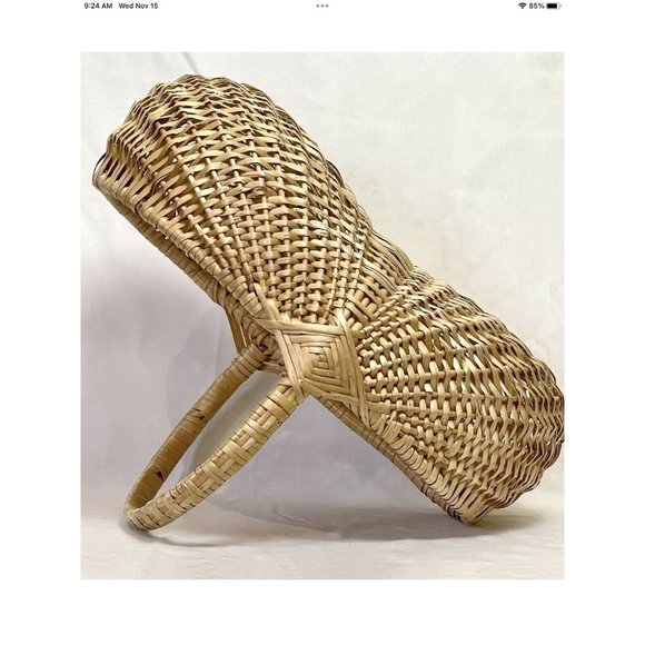 Vtg Hand Woven Blonde Split Oak Butt Egg Linen Antq Basket 19x13” Primitive USA - Picture 6 of 16